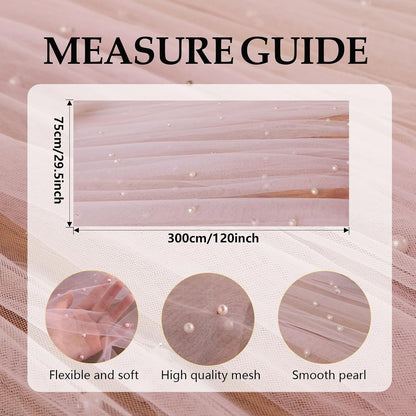 10 ft Pink Pearl Table Runner Tulle Fabric Lace Table Runners for Bridal Shower Birthday Party Wedding Arch Veil Dessert Table Decorations
