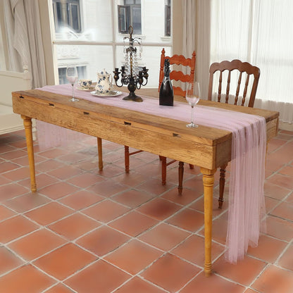 10 ft Pink Pearl Table Runner Tulle Fabric Lace Table Runners for Bridal Shower Birthday Party Wedding Arch Veil Dessert Table Decorations