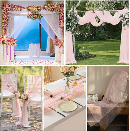 10 ft Pink Pearl Table Runner Tulle Fabric Lace Table Runners for Bridal Shower Birthday Party Wedding Arch Veil Dessert Table Decorations