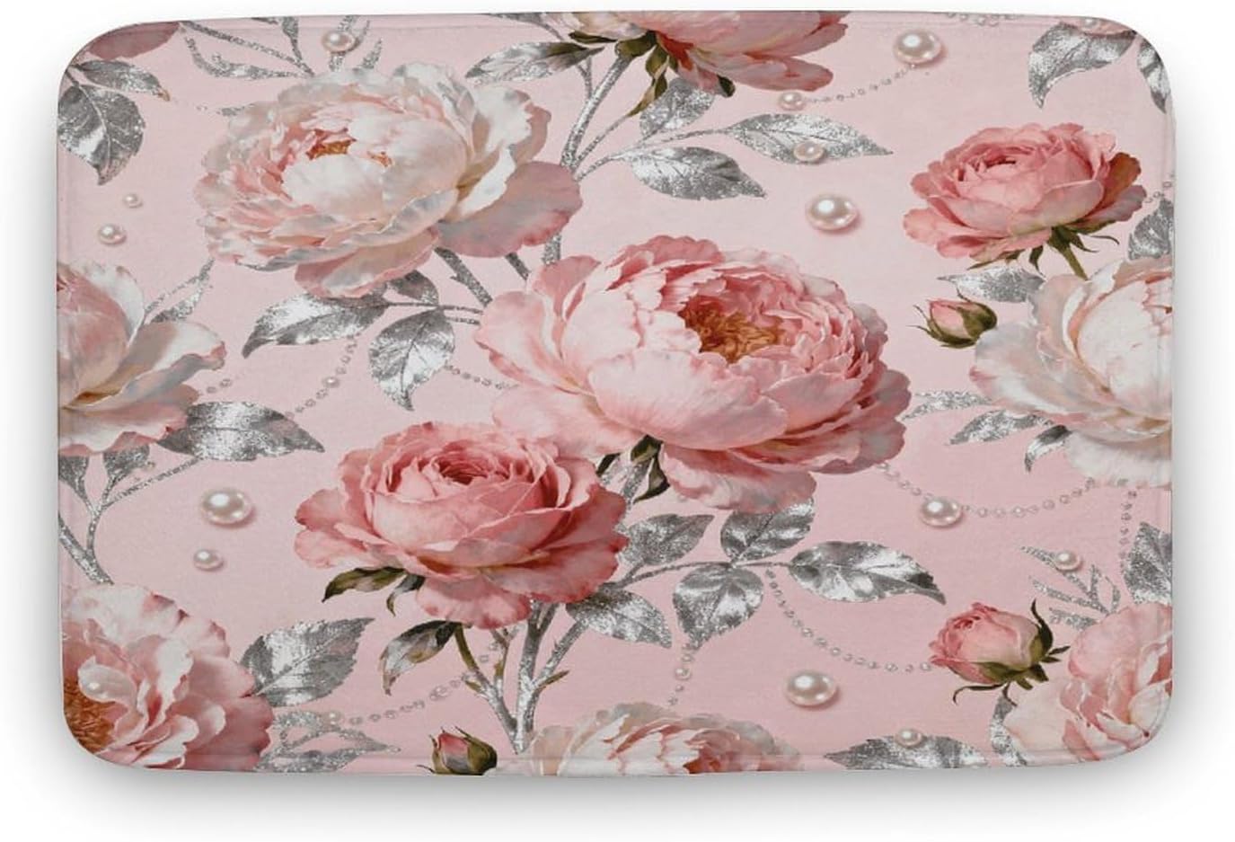 Elegant Pink Flower Bathroom Rugs Non Slip Bath Mat Soft Microfiber Super Absorbent Machine Washable Floor Carpet for Shower Tub Bathroom 15.7" x23.6
