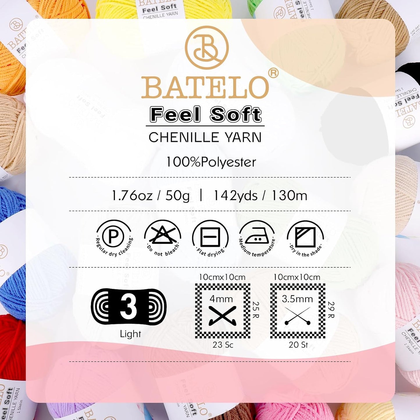 Thin Chenille Yarn for Crocheting & Knitting, Soft Plush Yarn for DIY Crafts, Amigurumi, Home Decor - 3 Light - 4 Pack of 1.7oz/142yds - Sakura Pink