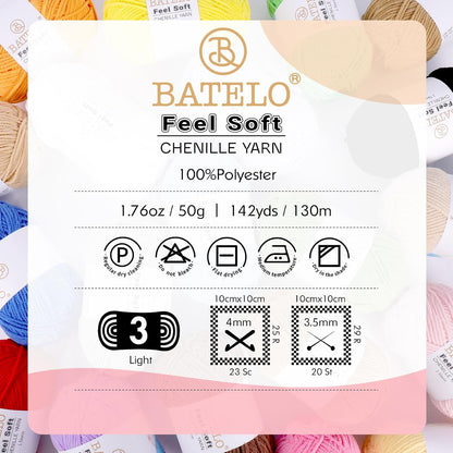 Thin Chenille Yarn for Crocheting & Knitting, Soft Plush Yarn for DIY Crafts, Amigurumi, Home Decor - 3 Light - 4 Pack of 1.7oz/142yds - Sakura Pink