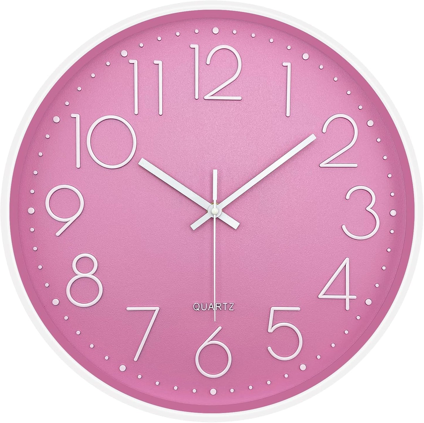Modern Wall Clock for Living Room Decor, 14 Inch Large Wall Clock Silent Battery Operated, Classic Pink Round Analog Clock for Bedroom, Kitchen, Office, Bathroom, Outdoor Patio, Pool