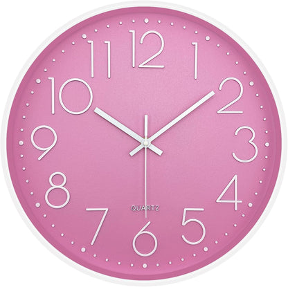 Modern Wall Clock for Living Room Decor, 14 Inch Large Wall Clock Silent Battery Operated, Classic Pink Round Analog Clock for Bedroom, Kitchen, Office, Bathroom, Outdoor Patio, Pool