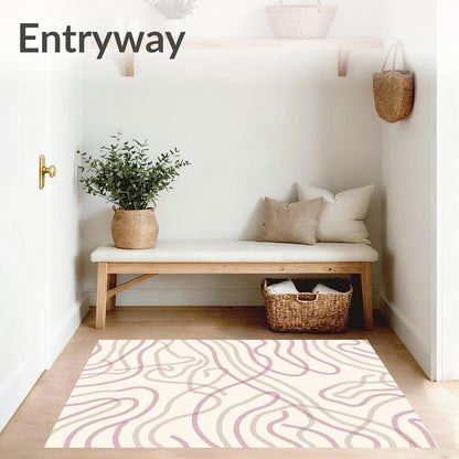 Flatwoven High Traffic Area Rug 5x7, Abstract Wave Design Machine with Flowing Contemporary Lines, Non Slip, Stain Resistant, Washable Area Rugs for Living Room, Bedroom (Pink, 5x7)