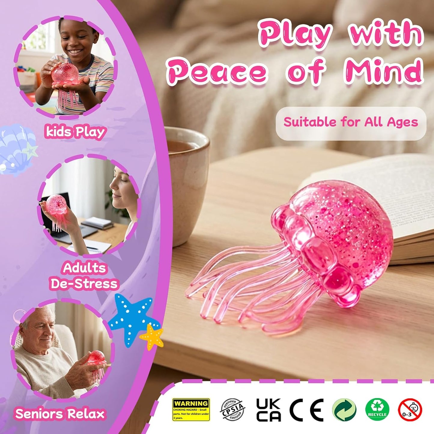 Jellyfish Squishy Squeeze Toys for Boys Girls, Ultra Soft Sensory Fidget Toys for Kids Adults, Slow Rise Stress Balls Stress Relief for Autism, Office Desk Toys Party Favors Birthday Gifts (Pink)