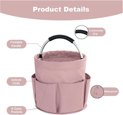 17L Cleaning Caddy with Handled – Foldable Storage Basket & Portable Multi-Purpose Bucket Bag for Home, Garden, Car & Office Supplies Organizer(Pink)