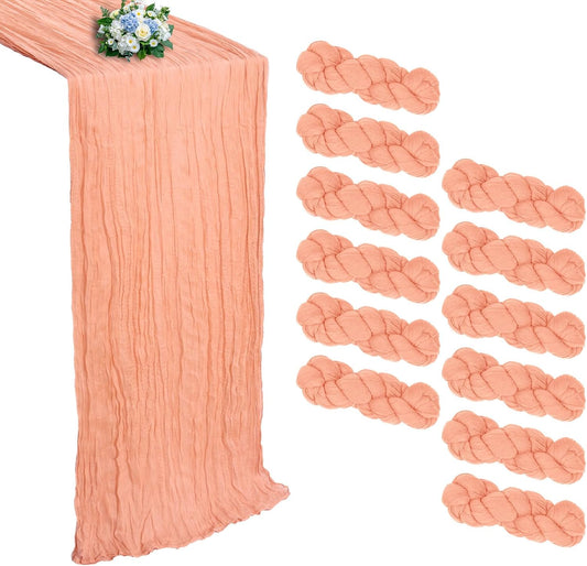 12 Pack Peach Cheesecloth Table Runner 10FT Boho Cheese Cloths Gauze Fabric Table Runners 120 Inch Rustic Sheer for Summer Wedding Birthday Party Baby Shower Holiday Home