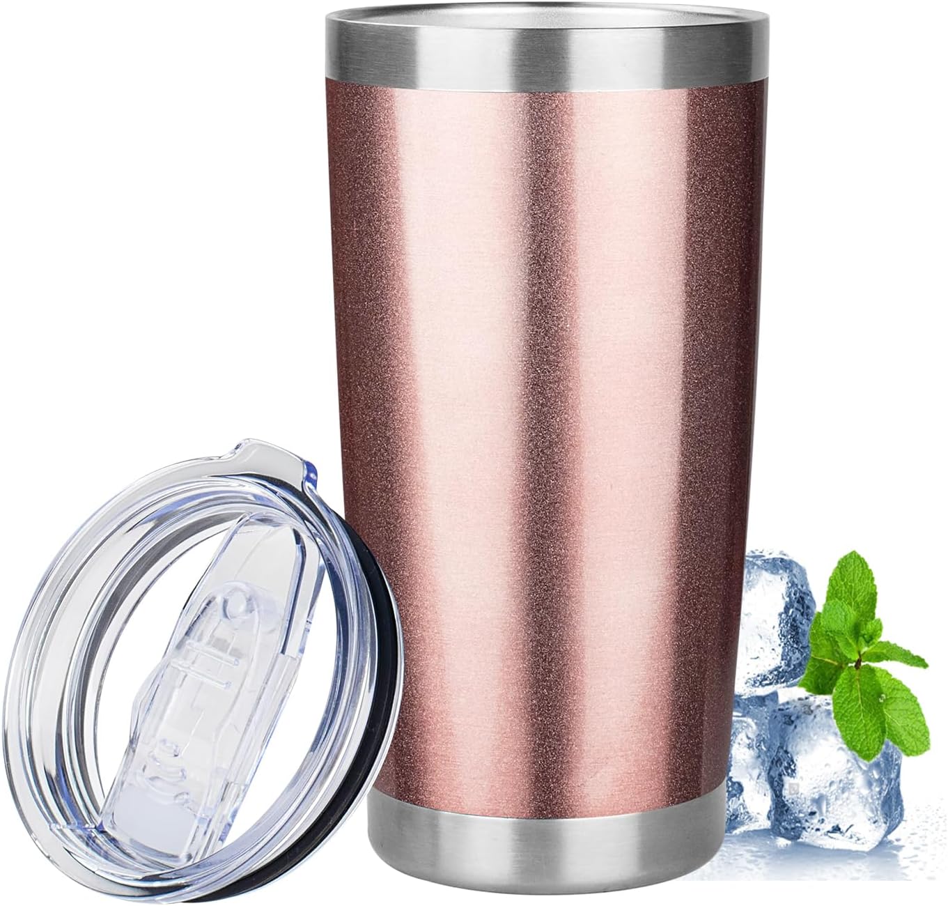 20oz Tumbler with Lid Stainless Steel Insulated Tumblers Travel Coffee Tumbler Bulk Double Wall Vacuum Insulated Water Cup Gifts for Christmas Women Men Her Him Home Office(Rose Gold, 1pack)