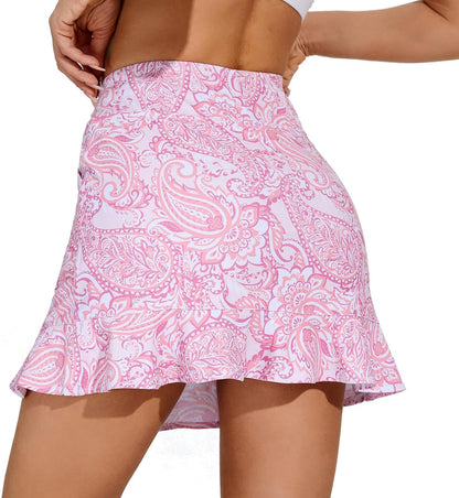 M MOTEEPI Women's Golf Skorts with Pockets High Waisted Tennis Skirt Built-in Shorts Quick Dry Athletic Ruffle Swim Skirt