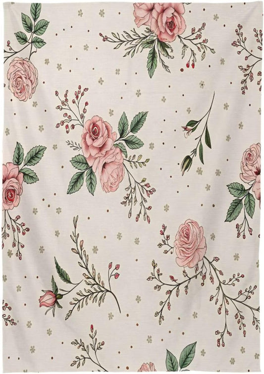 Vintage Floral Pink Tablecloth 60" x 108" Rectangle Table Cloth Decorative Table Cover for Dining Party Buffet Wedding