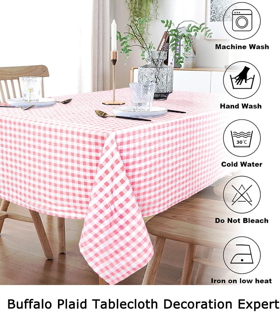 ShinyBeauty Pink Gingham Tablecloth Cotton Table Cloth 54X54 Inch Pink and White Tablecloth Check Table Cloth Square Outdoor Tablecloth Blush Pink Tablecloth Picnic Table Overlay
