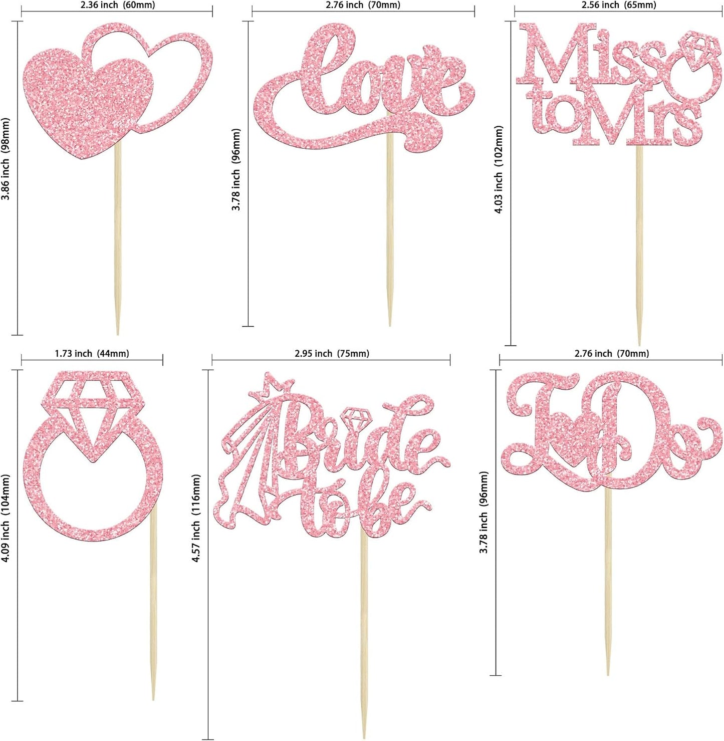 Gyufise 24Pcs Bride to Be Cupcake Toppers Pink Glitter I Do Love Heart Ring Miss To Mrs Cupcake Picks Bridal Shower Cake Decorations for Wedding Engagement Bachelorette Party Supplies
