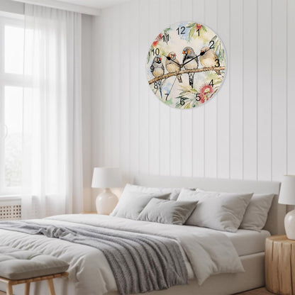 Silent PVC Wall Clock 14x14 Inches Round Wall Clock, Animal Bird Hanging Clock for Kitchen Non Ticking Battery Operated Living Room Mute Clock, Farmhouse Floral Flower Sage Green Coral Pink