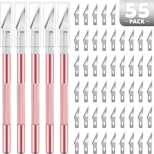 55 PCS Exacto Knife Set, 5 Piece Craft Knife and 50 Additional SK5 Blades, Hobby Knife for Miniatures, Professional Exacto Knife for Crafting, Precision Knives for Crafts