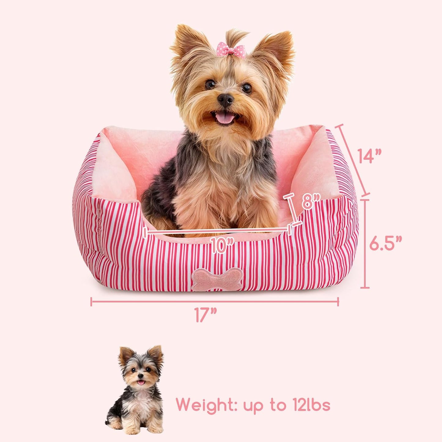 Hollypet TC Fabric Plush Small Dog Cat Bed Self-Warming Pet Bed, Pink