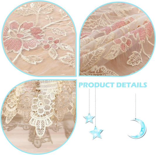 Round Pink Floral Tablecloth - Lace Embroidered Elegant Decorative Edging Table Cover for Coffee Wedding Holiday(Pink, 48" Round)