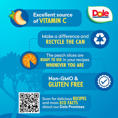 Dole Sliced Peaches in 100% Fruit Juice - Dole Resealable Fruit Jars - Rich Source of Vitamin C - 23.5 oz - 8 Pack