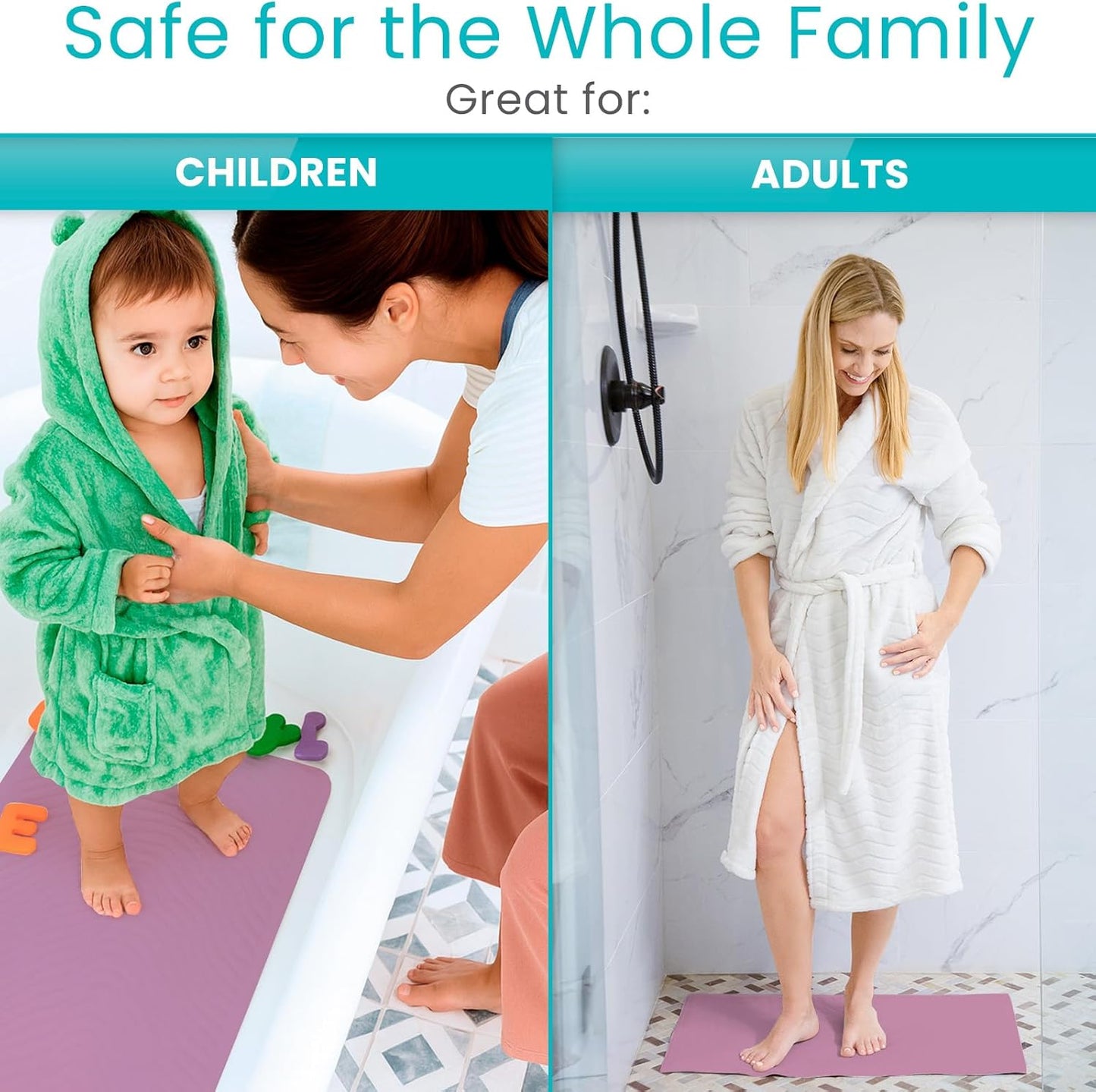Vive Non-Slip Bath Mat with Suction Cups - 28" x 16" Extra Large Rubber Mat for Safety & Comfort - Patented Grip Prevents Slips and Falls for Kids, Elderly, Men, Women - XL Non Skid Shower & Tub Cover