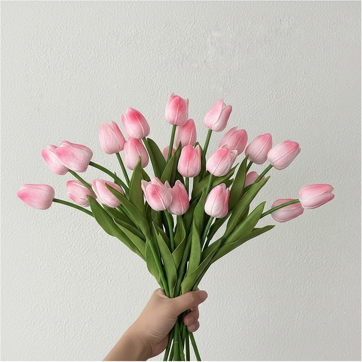 18pcs Artificial Tulips 13" PU Artificial Flowers for Family Friends Gifts DIY Flower Arrangement Home Kitchen Office Party Wedding Dining Table Decoration, Light Pink
