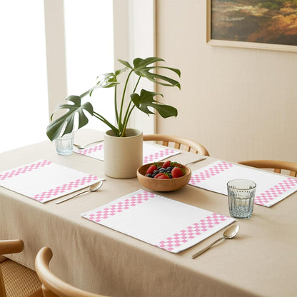 Pink Check Plaid Placemat Set of 4 Non-Slip Placemats for Dining Table Buffalo Farmhouse Style Pattern Washable Table Mats, Heat Resistant Kitchen Table Mats for Party, Dining Room & Home Decor