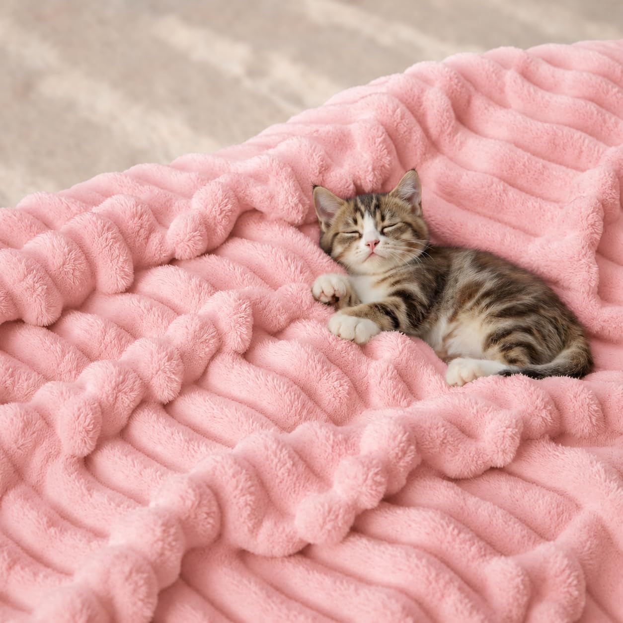 Ultra Soft 3D Striped Throw Blanket Couch Sofa Bed, Cozy Plush Fluffy Fleece Blanket Bedroom Home Decor, Warm Lightweight Gentlesoft Blanket Gifts for Birthday(Pink Full(71"x87"))