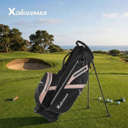 XDriveMax Golf Stand Bag, Lightweight 8-Way & 5-Way Top Dividers Golf Bag with Stand, Includes Insulated Cooler Pocket, Dual Strap & Rain Cover