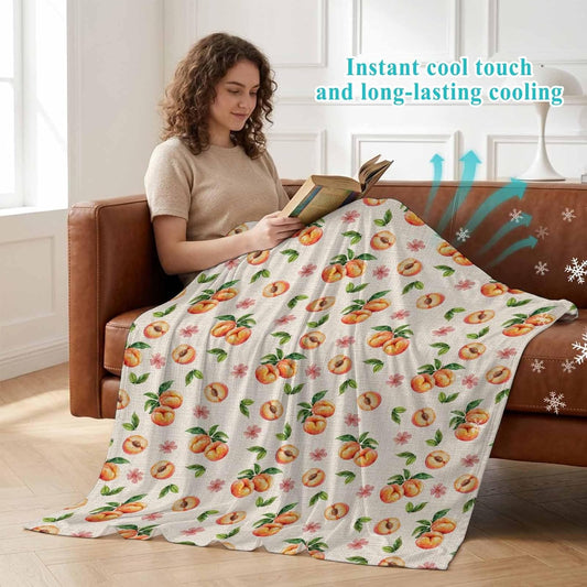 50"x60" Standard Throw Cooling Blanket Peaches Ice Silk Lightweight Breathable Soft Summer Blanket for Hot Sleepers Couch Bed Sofa Camping Flowers Summer Fruit Linen