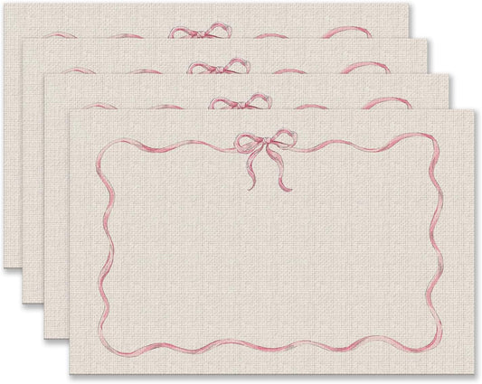Coquette Pink Bow Placemats Set of 4 12x18 Inch, Preppy Pastel Aesthetic Bowknot Girly Table Mats Washable Placemat for Home Party Kitchen Dining Room Decoration