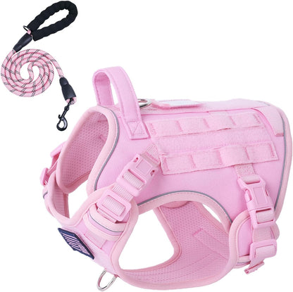 BUMBIN Tactical Dog Harness with Laesh Set，No-Pull Service Fit Smart Dog Vest with Hook & Loop Panels,Adjustable Dog Vest Harness with Handle Pink M