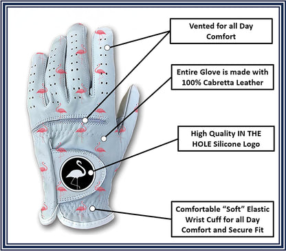 Tropical Flamingo Men's Golf Glove - 100% Cabretta Leather Left Right Hand Golfer Weather Grip Pink White Blue Adult Hawaiian Size Small Thru XXL