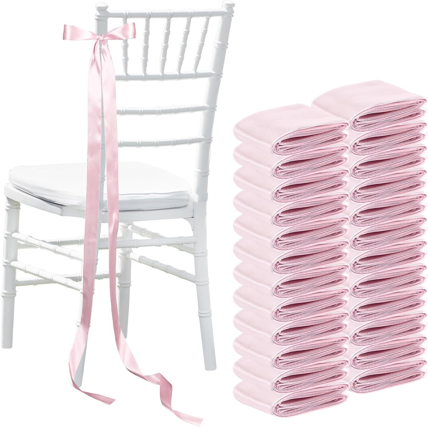 Daifunli Pink 24 Pcs Wedding Bows Aisle Decorations Satin Bows for Chairs Decor Pew Decorations Elegant Ceremony Ribbons for Wedding Background Church Bridal Shower Marriage Ceremony