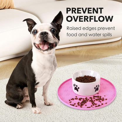Silicone Pet Food Mat - Waterproof Dog Food Bowl Mat Cat Feeding Mat Thicker Pet Placemat Eating Mat with High Lip to Prevent Spills, Dog & Cat Water Bowl Mat for Messy Drinkers to Protect Floors,Pink
