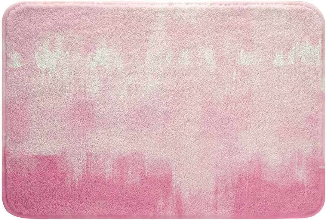 Feelyou Pink Abstract Stripe Bathroom Rugs Geometric Bath Mats Microfiber Modern Striped Art Bathroom Accessories Luxury Floor Doormats Non-Slip 20"x32" Soft