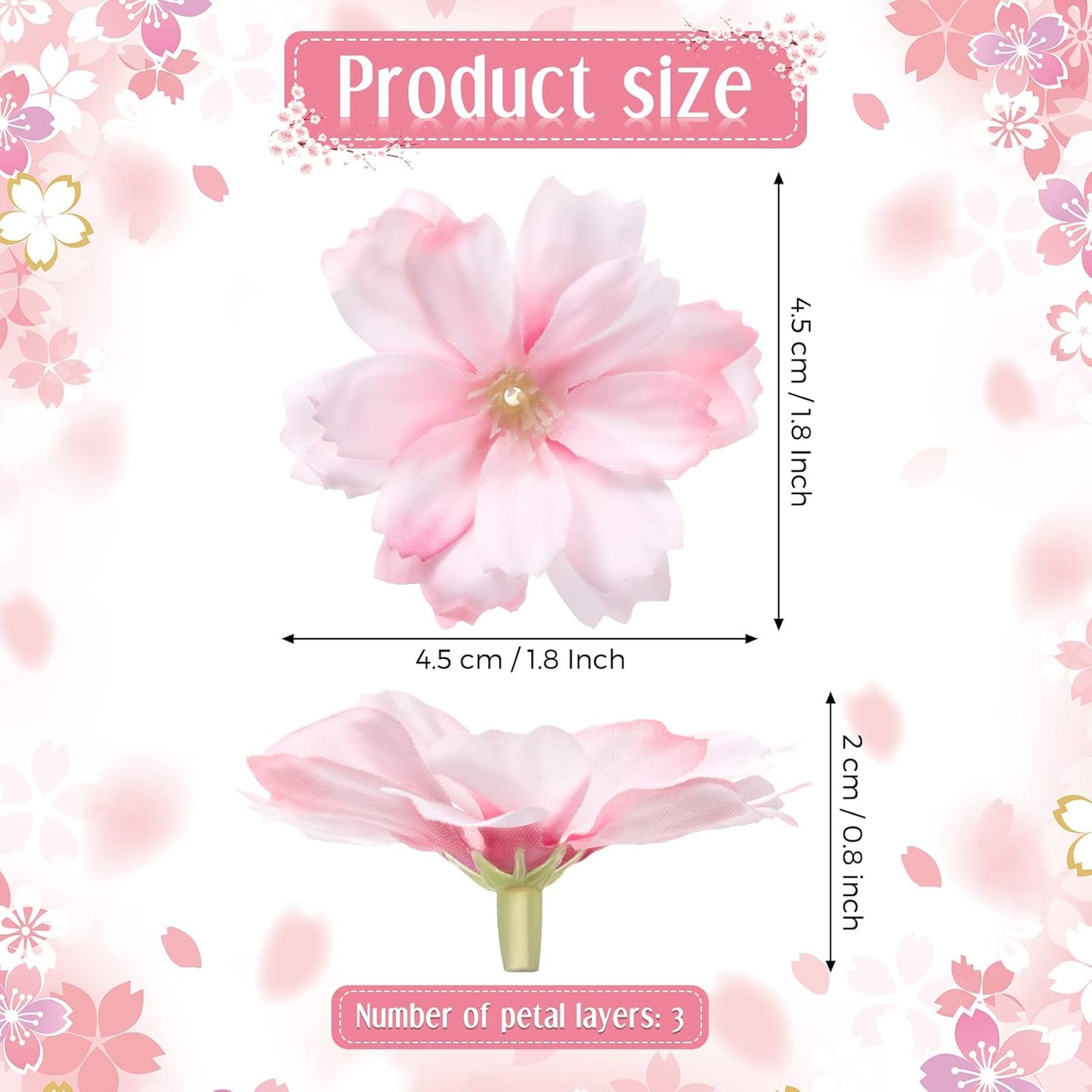 WILLBOND 100 Pieces Mini Faux Flower Heads Cherry Blossom Flowers for Crafts Artificial Silk Plum Blossom Heads for Graduation Cap Home Room Wedding Party Marriage Car Hats, 1.8 Inch (Pink)