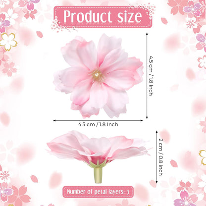 WILLBOND 100 Pieces Mini Faux Flower Heads Cherry Blossom Flowers for Crafts Artificial Silk Plum Blossom Heads for Graduation Cap Home Room Wedding Party Marriage Car Hats, 1.8 Inch (Pink)