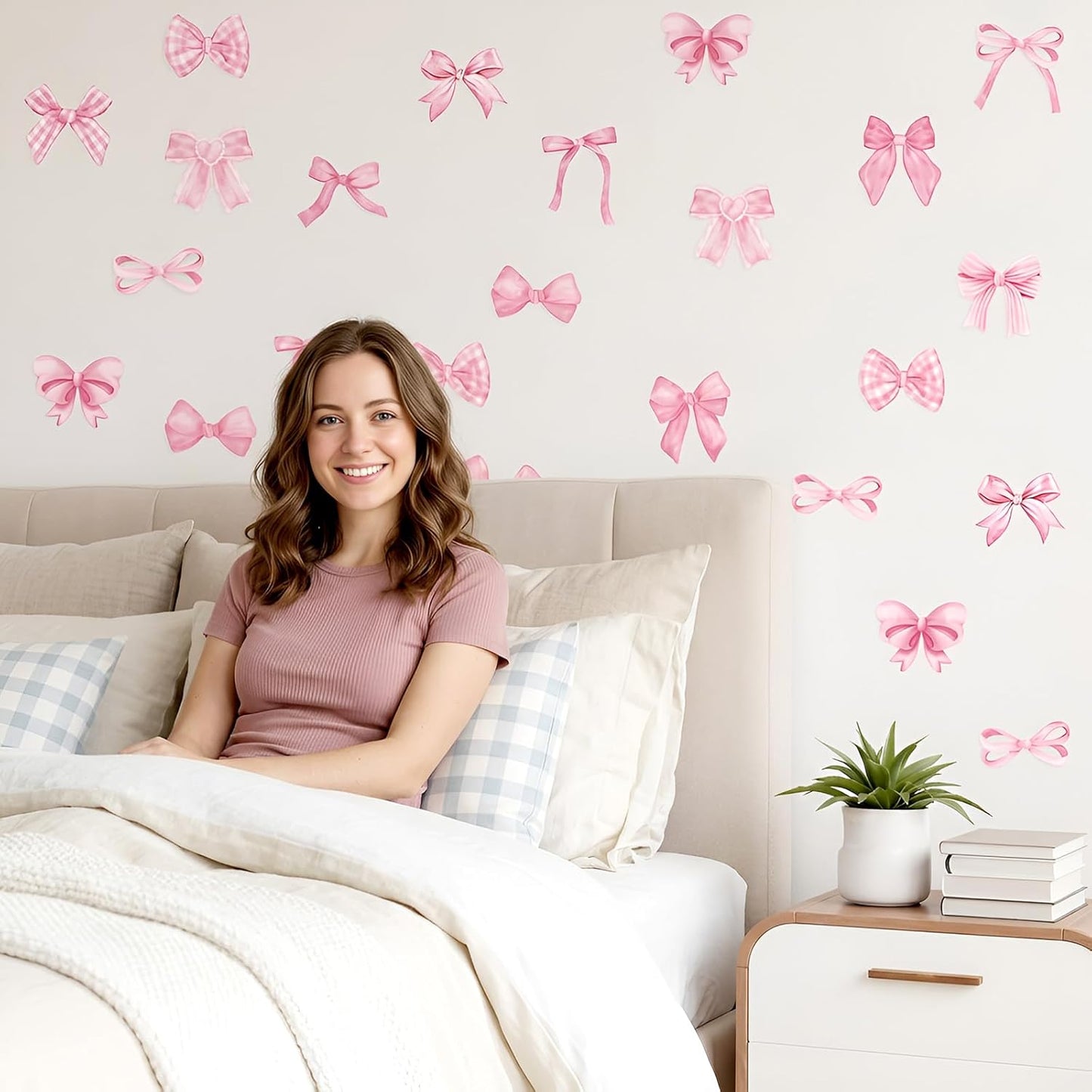 60Pcs Pink Bow Decals Bow Wall Stickers Vinyl Bowknot Decals Sticker Bows Knot Walls Decor Bowtie Decal Peel and Stick Bows Wall Decoration for Nursery Room Home Bedroom Decor, 4"