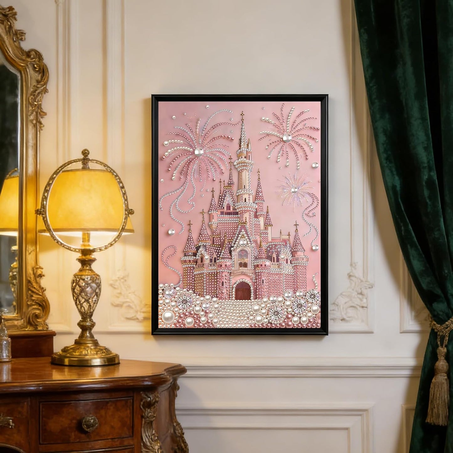 jinglinhh DIY Pearl Art Painting Kit Pink Castle for Adults, Special Shaped Diamond Art Painting Partial Drill Crystal Rhinestone Craft Home Wall Decor Gifts 30x40cm