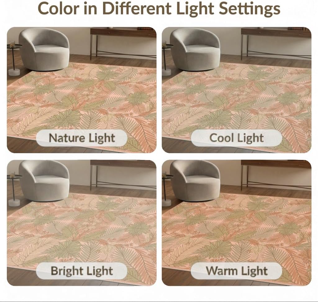 4'x6' Washable Modern Botanical Area Rug, Peach Flatwoven Floor Mat Non-Slip Chair-Friendly Carpet for Home Office, Gaming Room, Under Desk | Ref:2167497