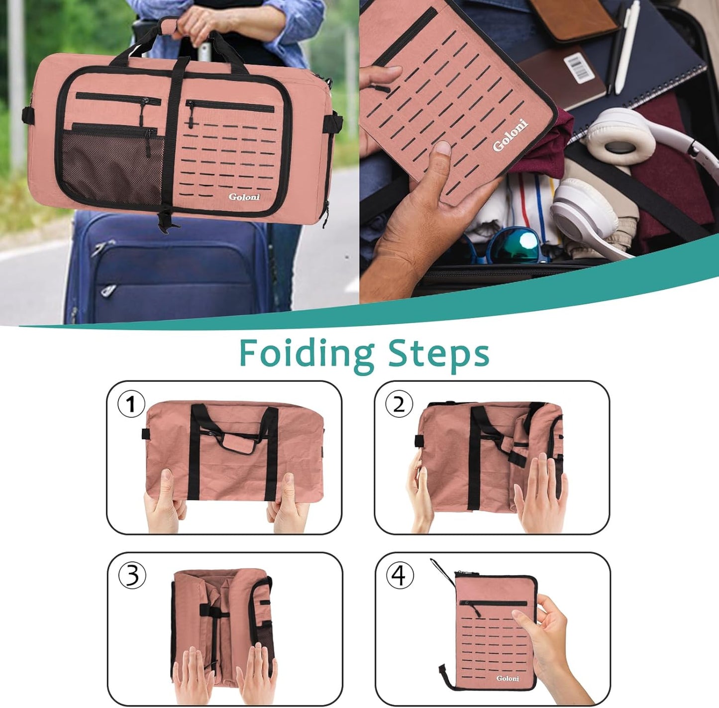 Foldable Travel Duffle Bag for Men Women, Waterproof with Shoe Compartment, 80L 120L Large Collapsible Luggage Bag, Lightweight Packable Duffel for Travel Sports Gym Airline Carry On Checked Bag