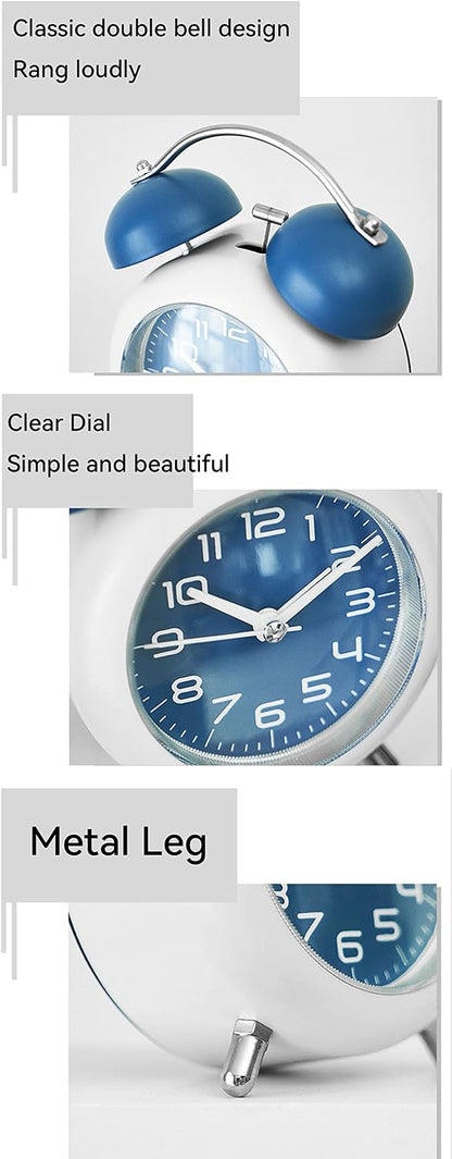 Alarm Clock, Metal 4 Inch Desk Table Analog Clock Silent with Night Light for Dormitory Home Office Travel Decor Alarm Clock (Pink)