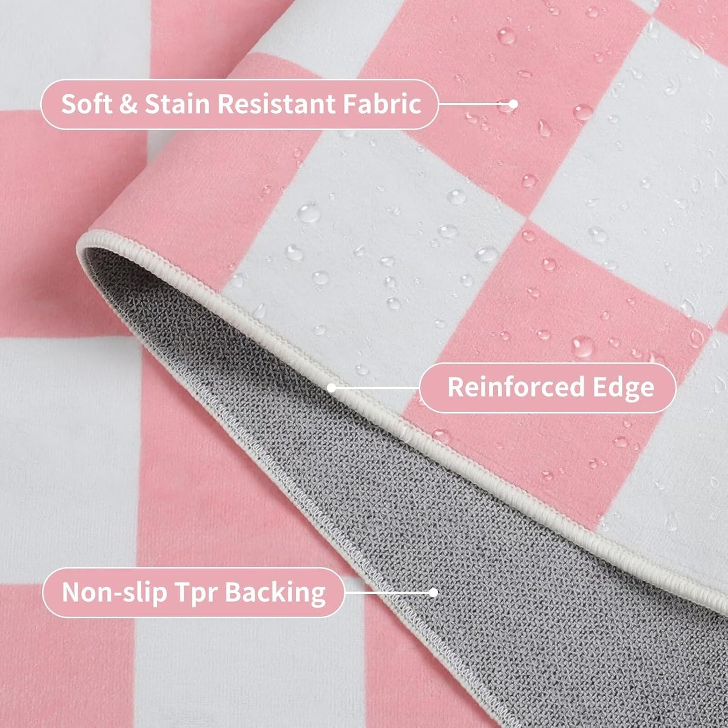 Terrug Pink and White Checkered Rug for Entryway,2x3 Small Area Rugs Washable with Non Slip for Kitchen,Soft Low Pile Retro Carpet for Bedroom Front Door Porch