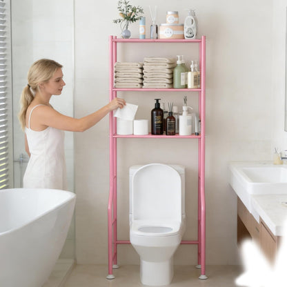 Livilord 3-Tier Over The Toilet Storage Rack, Space Saver Metal Bathroom Shelves, Freestanding Over Toilet Bathroom Organizer for Bathroom/Living Room (Pink)