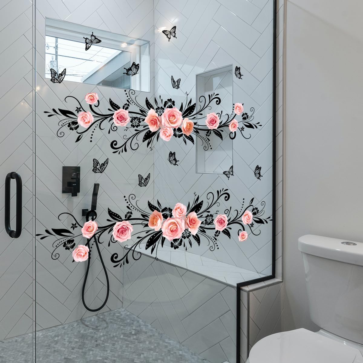 Elegant Pink Rose Wall Decals - Symmetrical Design, Easy Peel&Stick,Removable Wall Sticker,DIY Wall Decals Perfect for Kids Room,Living Room,Bathroom & Window Home Wall and Nursery Décor