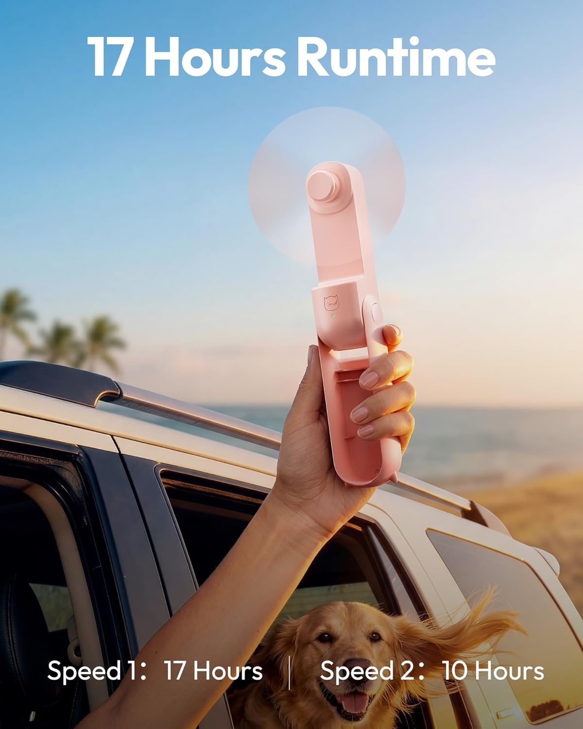 Gaiatop Portable Handheld Fan, 3 in 1 Mini Fan Handheld [17h Max Cooling], Foldable Personal Fans Pocket Design, USB Travel Fans Portable, Lash Trip Summer Essential Cute Gifts for Women Girl, Pink