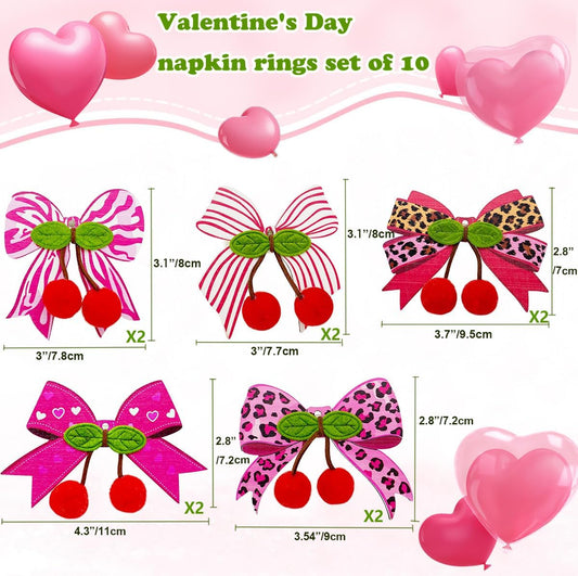 10 PCS Valentine's Day Napkin Rings Wood Pink Bow Napkin Rings Wedding Napkin Ring Holders Romantic Table Decor for Valentine's Day Anniversary Dinner Party