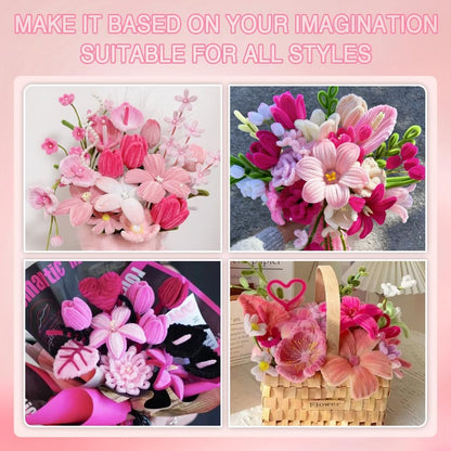 985pcs Multi-Pink Gradient Pipe Cleaner Flower Making Kit–8 Pink Tones Chenille Stems with Flower Stems, Stamens etc, Complete DIY Flower Making Set for Art Projects, Party Decorations & Gift Wrapping
