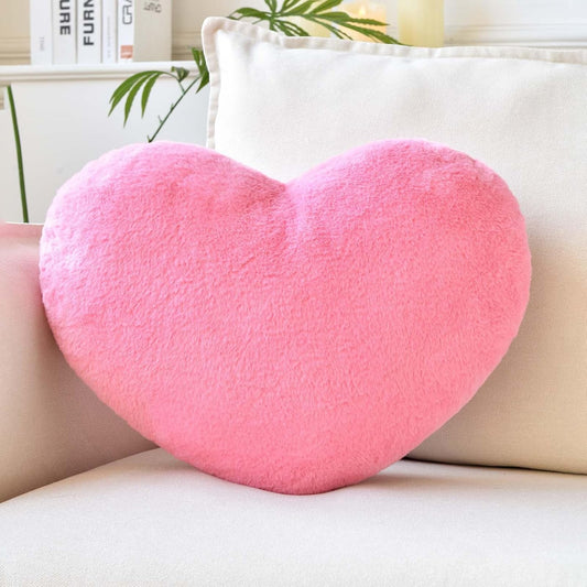 XVTRU Peach Pink Heart Pillows, Cute Heart Decorative Pillow, Heart Shaped Throw Pillows for Bed, Faux Rabbit Fur Plush Hoom Decor Pillow Cushion for Chair Sofa Living Room (Mini 12.9" x 9.8")