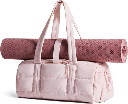 BAGSMART Reiki Gym Bag for Women Puffy Yoga Mat Travel Weekender Duffle Bag | Lint-Resistant Lining, Wet-Dry Pocket & Anti-Slip Mat Loop, Ultra-Light, Roomy for Workout Gear, Water Bottle, Travel, Sports
