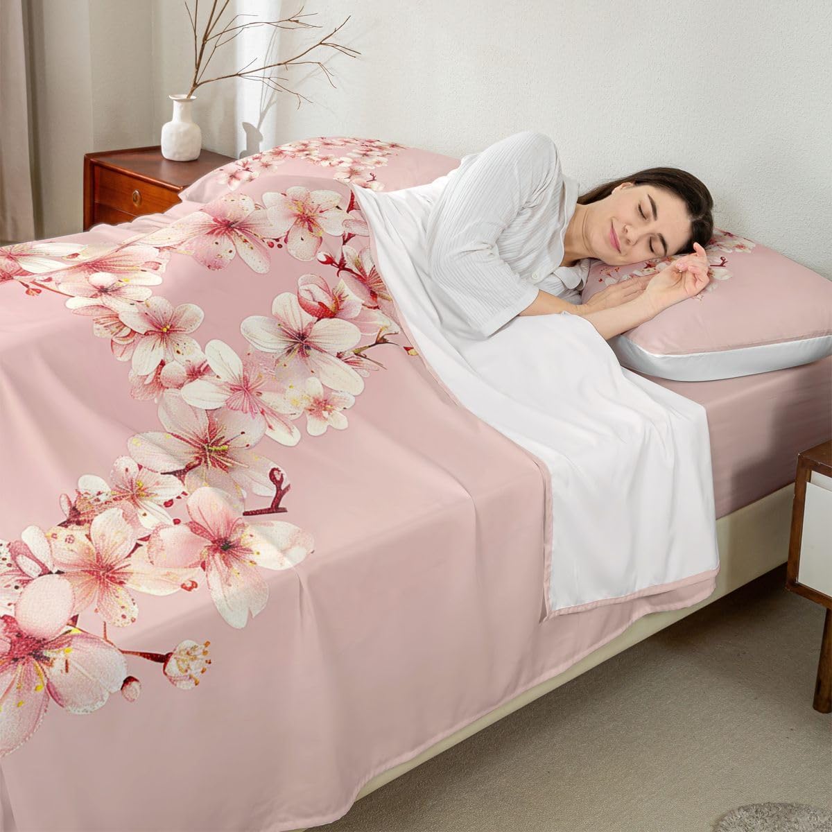Feelyou Floral A Bed Sheets Set Queen Size Initial Letter Bed Set Romantic Flower Deep Pocket Fitted Sheet Breathable Soft Lightweight Microfiber
